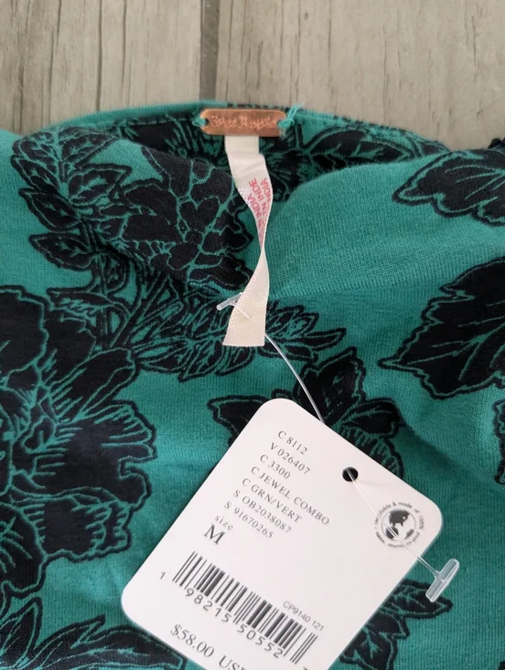 Free People Floral PrintTank Top in Teal and Black - Picture 2 of 4